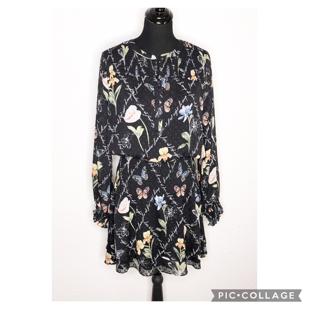 WHBM black floral butterfly Love at First Sight dress size‎ Medium